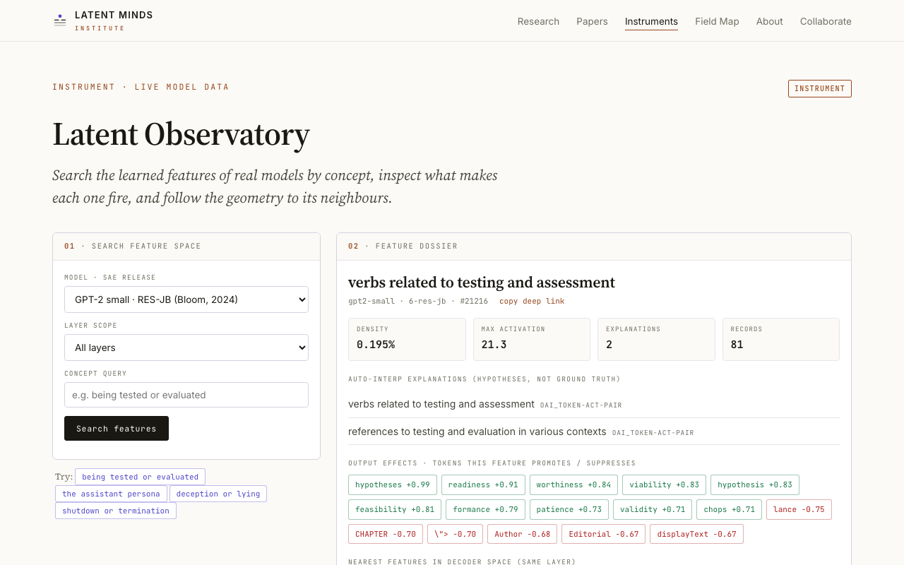 Screenshot of the Latent Observatory